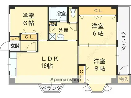 NO.3香里ニューハイツ(3LDK/6階)の間取り写真