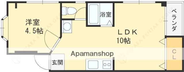 エルベ太子橋(1LDK/4階)の間取り写真