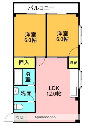 シャトーレジデント寝屋(2LDK/2階)の間取り写真