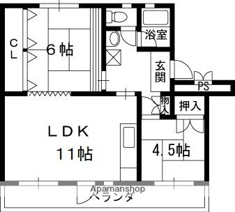 山田池団地7棟(2LDK/4階)の間取り写真