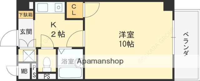 メリーパレス(1K/2階)の間取り写真