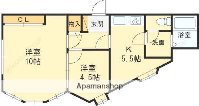 ホルム夙川(2K/1階)の間取り写真