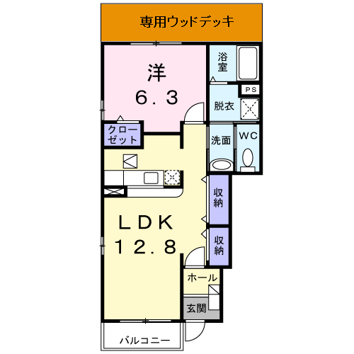 コート・ドール螢ヶ丘(1LDK/1階)の間取り写真