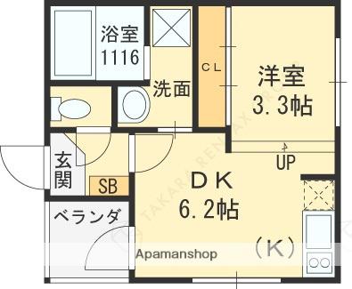 ハーモニーテラス大宮Ⅲ(1DK/2階)の間取り写真