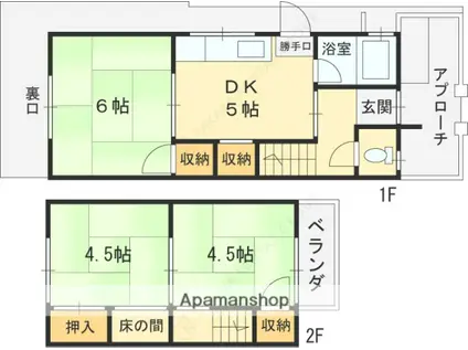 東海道本線 高槻駅 徒歩20分 2階建 築56年(3K)の間取り写真