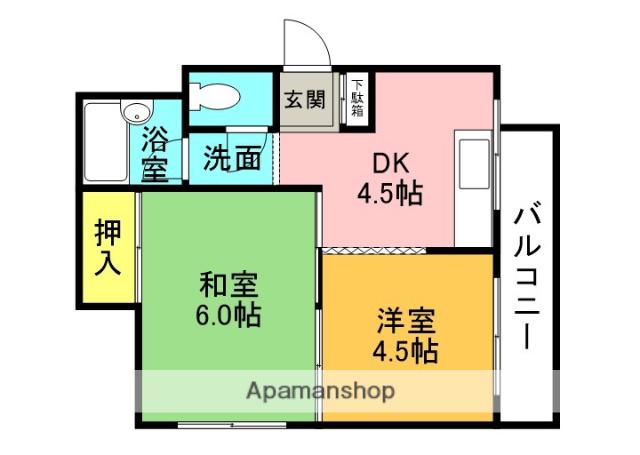 ハイデンス石津(2K/1階)の間取り写真