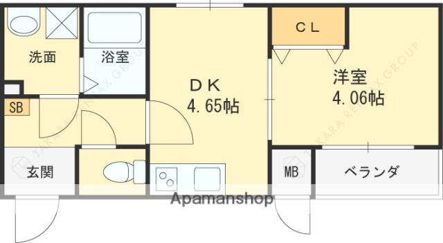 ドゥエリング高殿(1DK/2階)の間取り写真