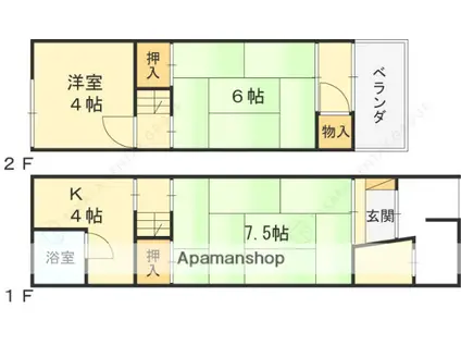 片町線 忍ケ丘駅 徒歩10分 2階建 築54年(3K)の間取り写真