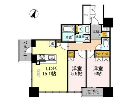 ザ・ファインタワー大阪肥後橋(2LDK/21階)の間取り写真