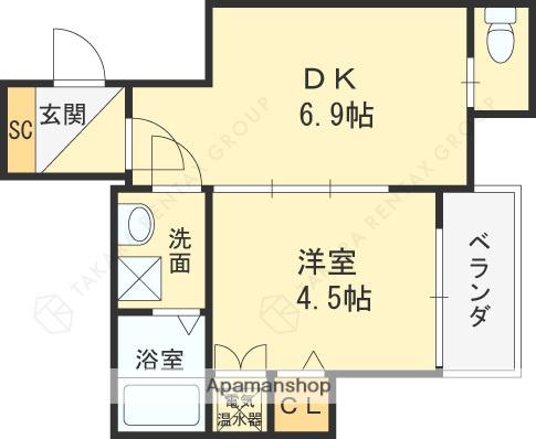 パシフィック千林(1DK/2階)の間取り写真