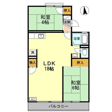 ラ・エスタシオンI C棟(2LDK/2階)の間取り写真