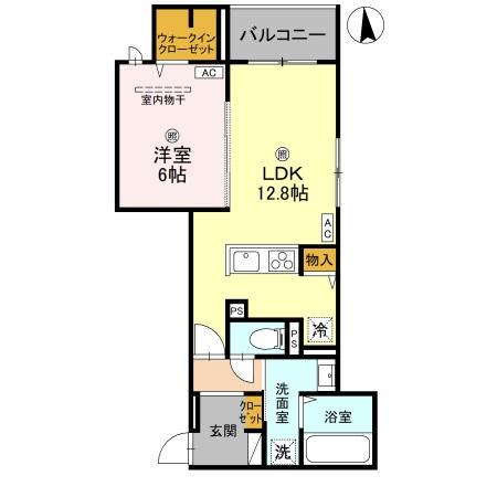 D-ROOM橋波東之町 東棟(1LDK/1階)の間取り写真