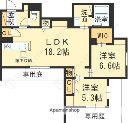 シャーメゾン フェレザ(2LDK/1階)の間取り写真