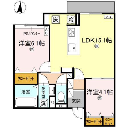 スペチアーレ城北公園(2LDK/1階)の間取り写真