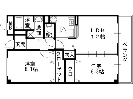 ソレアード(2LDK/1階)の間取り写真