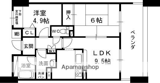 白鷹苦楽園マンション(2LDK/4階)の間取り写真