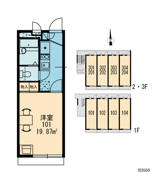 レオパレスアカツキイースト(1K/3階)の間取り写真