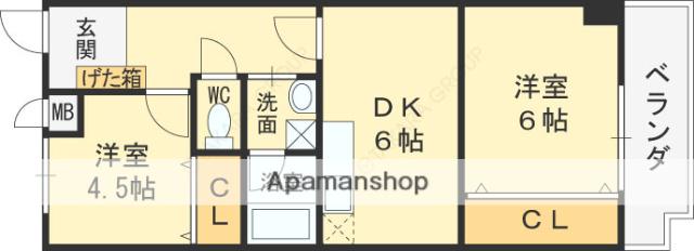 花づつみ守口(2DK/5階)の間取り写真