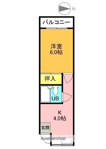 上野ハイツ(1DK/2階)の間取り写真