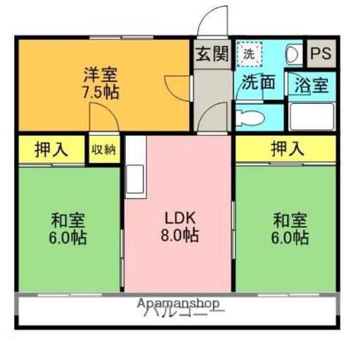 ハイメゾン中西B棟(3DK/1階)の間取り写真