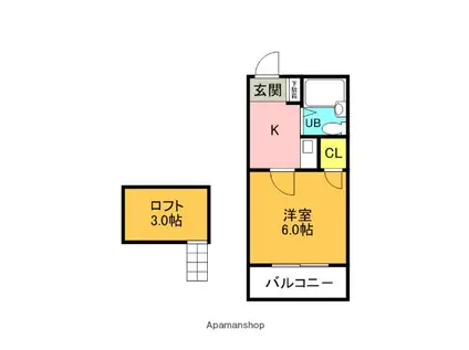 マンション誠也(1K/2階)の間取り写真