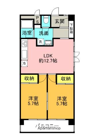 シャトータナカ(2LDK/1階)の間取り写真