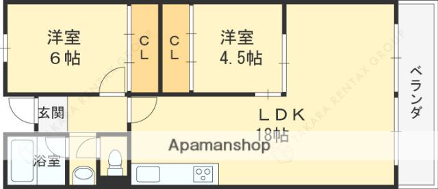 松栄畷ハイツ(2LDK/1階)の間取り写真