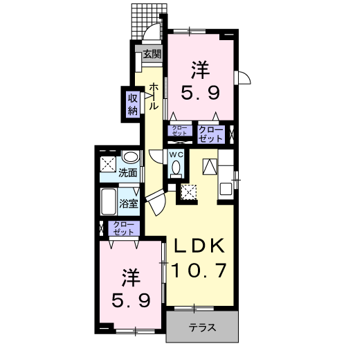 プラティーク南楠葉(2LDK/1階)の間取り写真