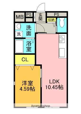 プラリア招堤元町A棟(1LDK/1階)の間取り写真