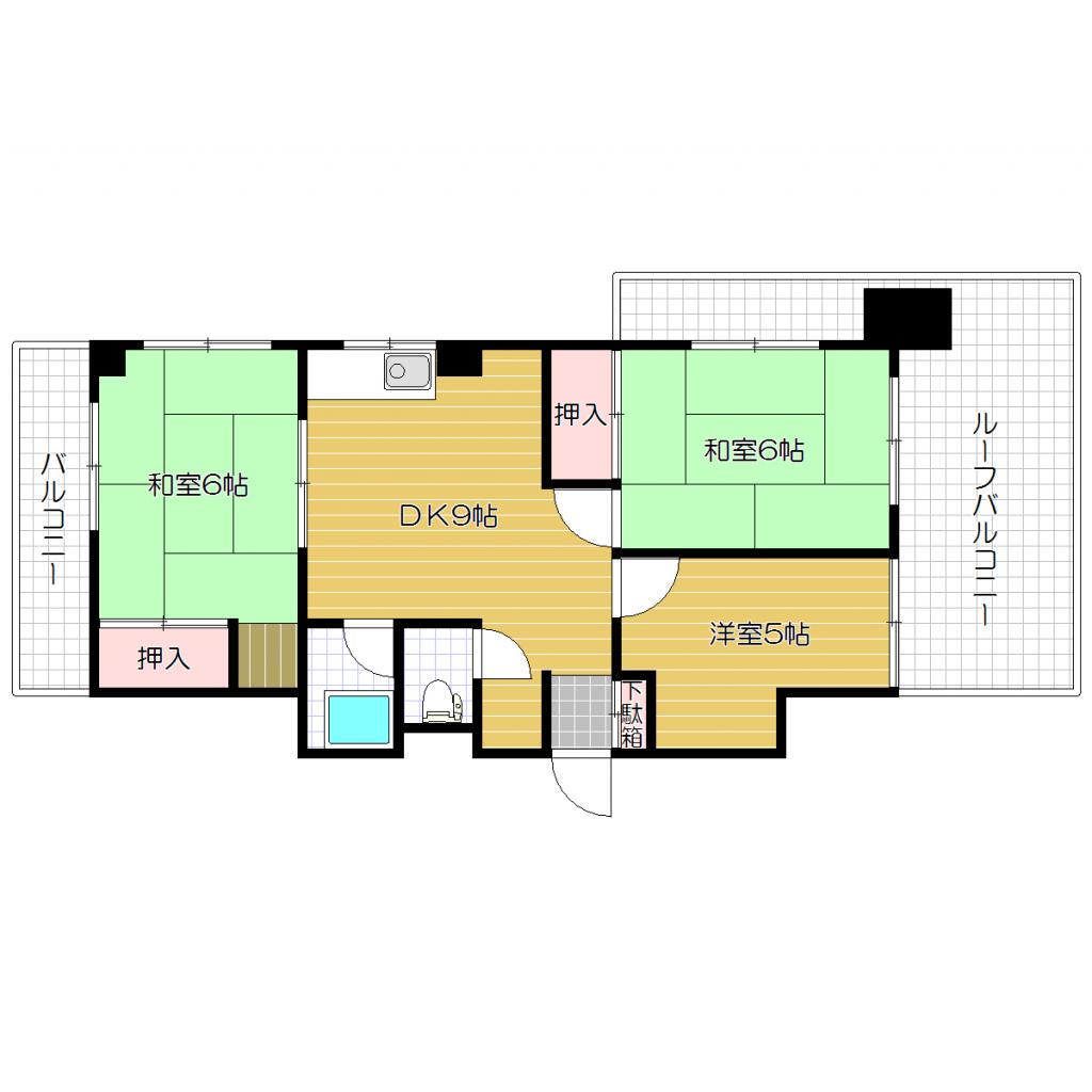 大宅マンション(3DK/4階)の間取り写真