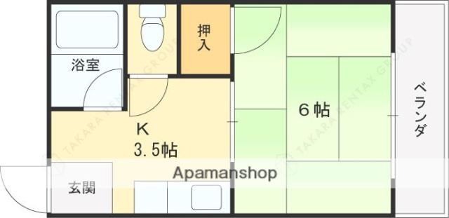 ハイツ北之町C棟(1K/2階)の間取り写真