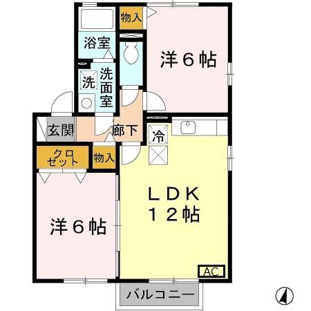 ロイヤル倉治B棟(2LDK/1階)の間取り写真