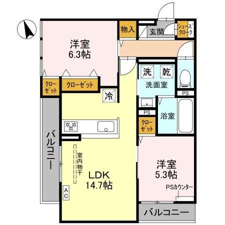 フィエルテ(2LDK/2階)の間取り写真