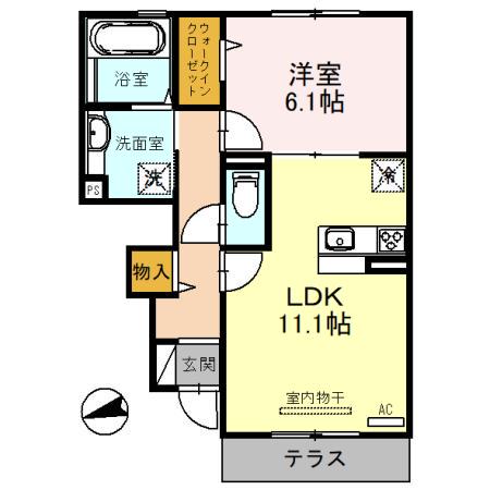 アシェル星田(1LDK/1階)の間取り写真