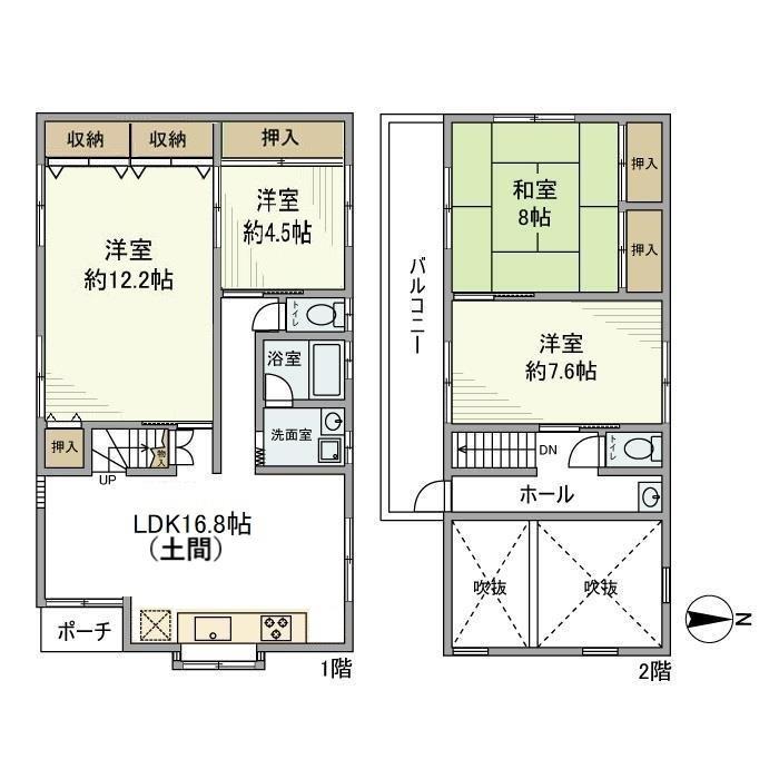 京阪電気鉄道交野線 宮之阪駅 バス乗車時間：4分 国道池ノ宮バス停で下車 徒歩7分 2階建 築45年(4LDK)の間取り写真