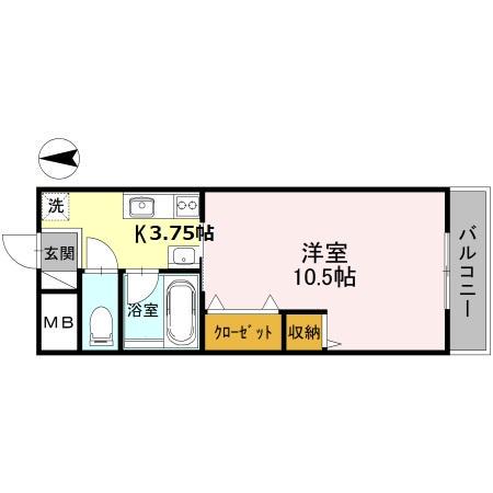 ベレール岡山手(1K/2階)の間取り写真