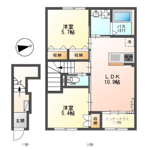 ロイヤルサージュ(2LDK/2階)の間取り写真