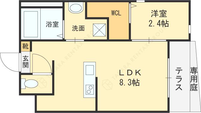 リアコート枚方御殿山サウス(1LDK/2階)の間取り写真