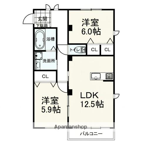 ディアコルモⅡ(2LDK/2階)の間取り写真