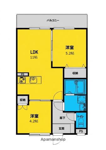 メゾンヴィオレ翔開(2LDK/2階)の間取り写真