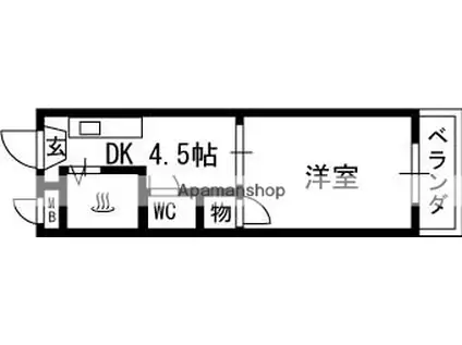 グランディー高槻Ⅱ(1DK/3階)の間取り写真