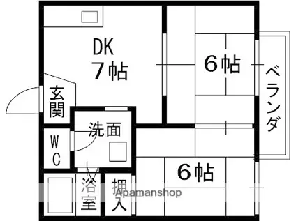 ハイツシャローム(2DK/2階)の間取り写真