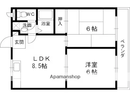 フォアール今津北(2LDK/3階)の間取り写真