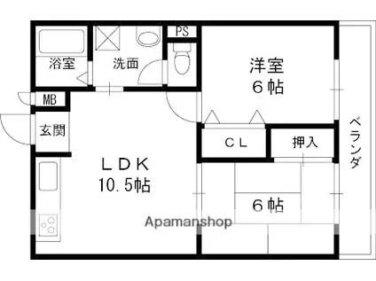 コンフェリア秦(2LDK/2階)の間取り写真