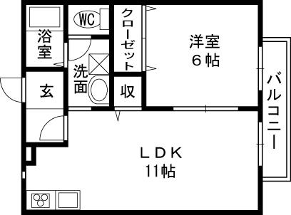 ジャンシアーヌ(1LDK/2階)の間取り写真