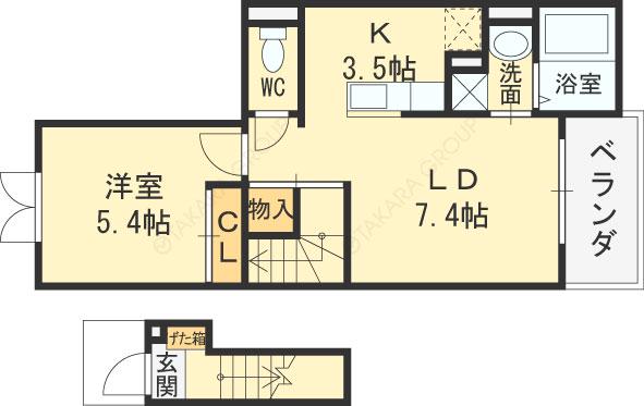 ココットルーチェM&K(1LDK/2階)の間取り写真