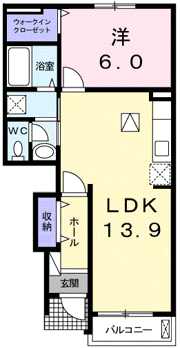 ラフレシール・メゾン・宮撝Ⅲ(1LDK/1階)の間取り写真