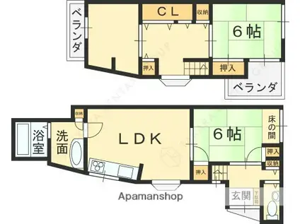 近鉄大阪線 弥刀駅 徒歩10分 2階建 築54年(3SLDK)の間取り写真