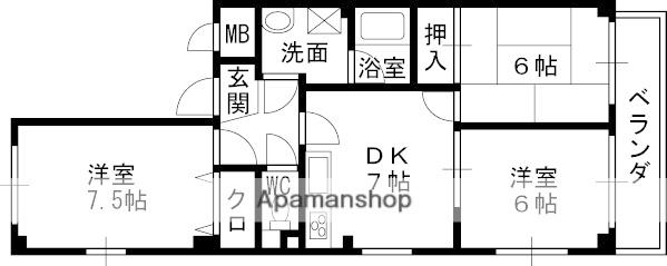東海道本線 甲子園口駅 徒歩7分 3階建 築27年(3DK/2階)の間取り写真