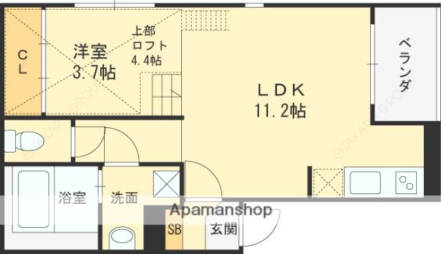 ヴィレッタ城東(1LDK/3階)の間取り写真